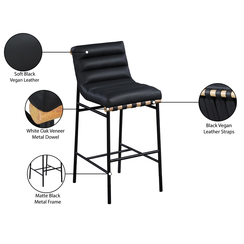 Pemberly Row Contemporary Vegan Leather Bar Stool in Soft Black