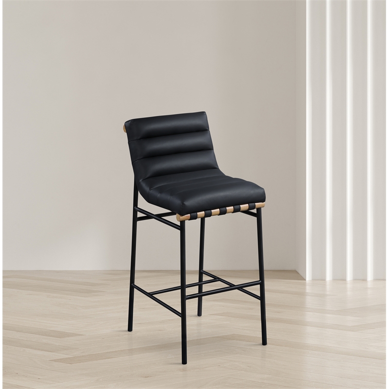 Pemberly Row Contemporary Vegan Leather Bar Stool in Soft Black