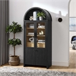 Pemberly Row Modern Arched Tall Display Cabinet in Black Oak