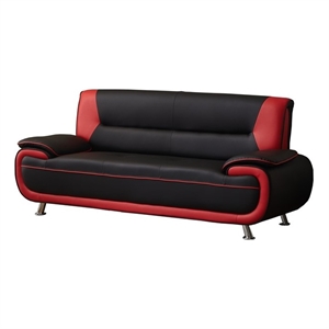 pemberly row modern faux leather livingroom sofa in black / red