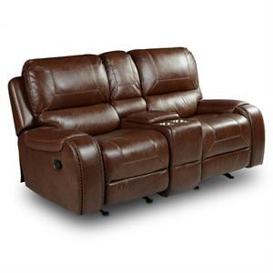 Pemberly Row Brown Faux Leather Manual Glider Recliner Loveseat
