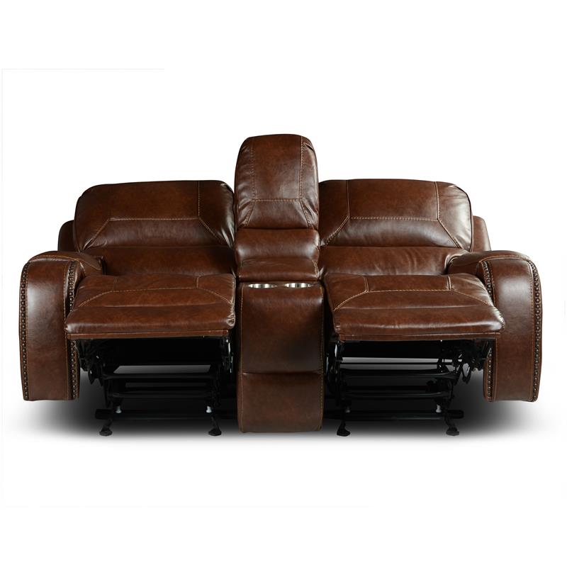 Pemberly Row Brown Faux Leather Manual Glider Recliner Loveseat