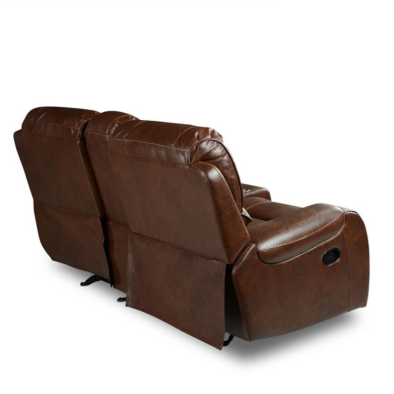 Pemberly Row Brown Faux Leather Manual Glider Recliner Loveseat