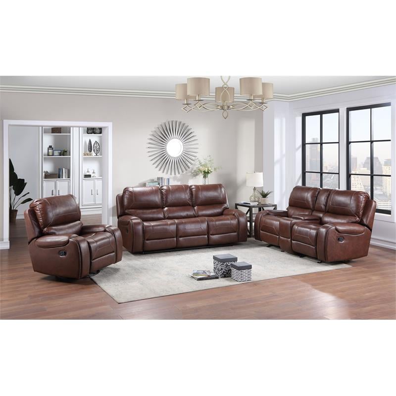 Pemberly Row Brown Faux Leather Manual Glider Recliner Loveseat