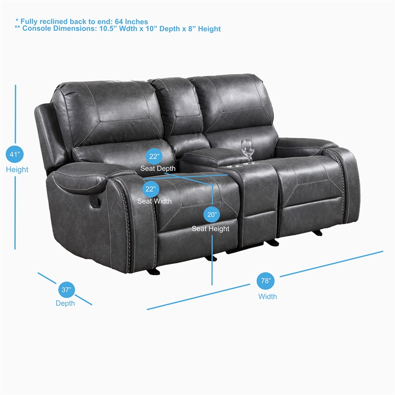 Pemberly Row Brown Faux Leather Manual Glider Recliner Loveseat