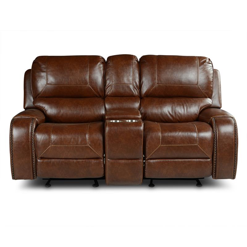 Pemberly Row Brown Faux Leather Manual Glider Recliner Loveseat