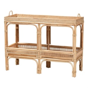 Pemberly Row Modern Bohemian Natural Brown Rattan Console Table