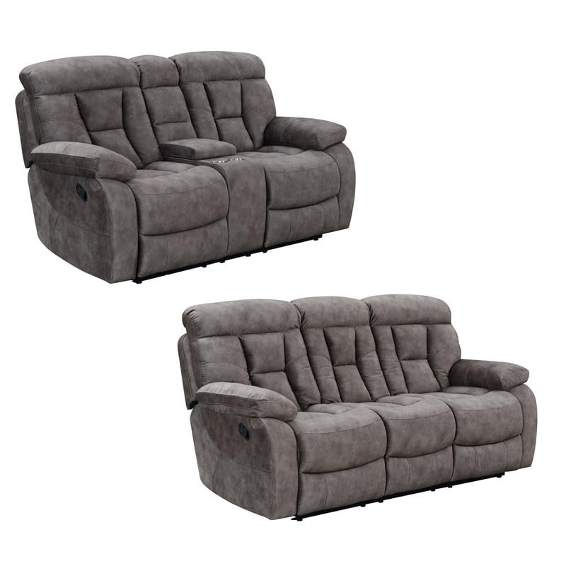 Pemberly Row Contemporary Mushroom Sofa and Loveseat 2-Piece Set