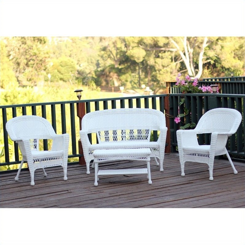 Pemberly Row 4 Piece Resin Wicker Modern Patio Sofa Set in White