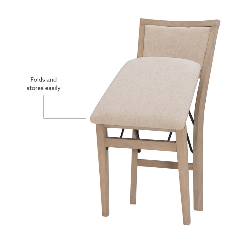 Pemberly Row Pad Back Wood Set of Two Folding Chairs in Graywash