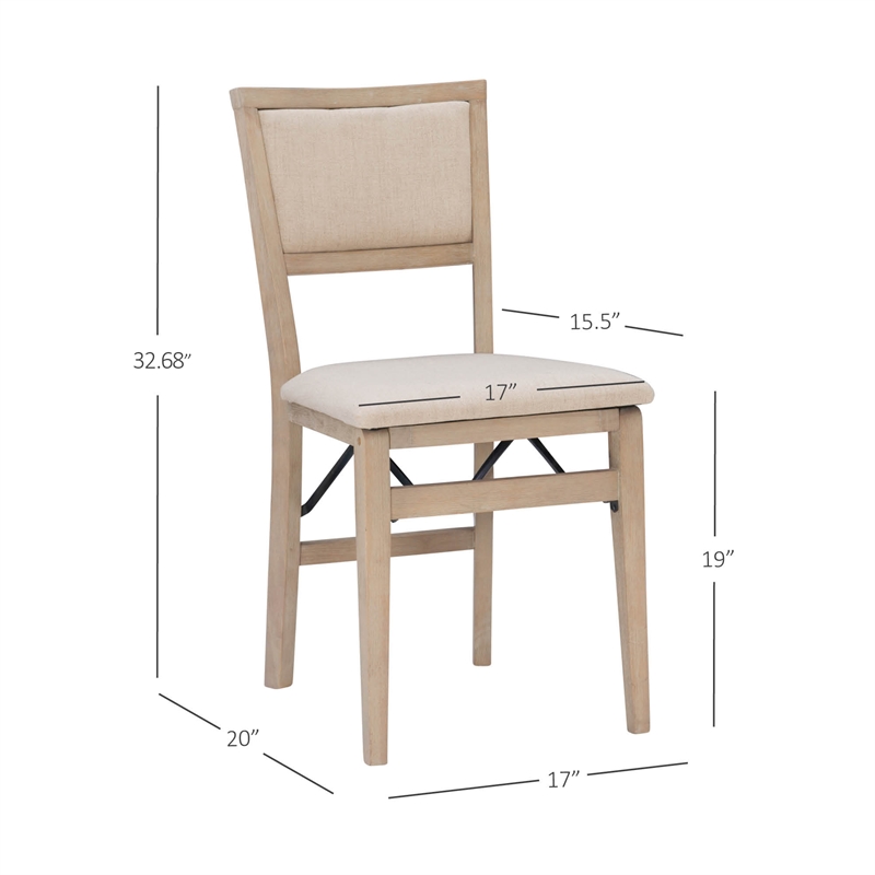Pemberly Row Pad Back Wood Set of Two Folding Chairs in Graywash