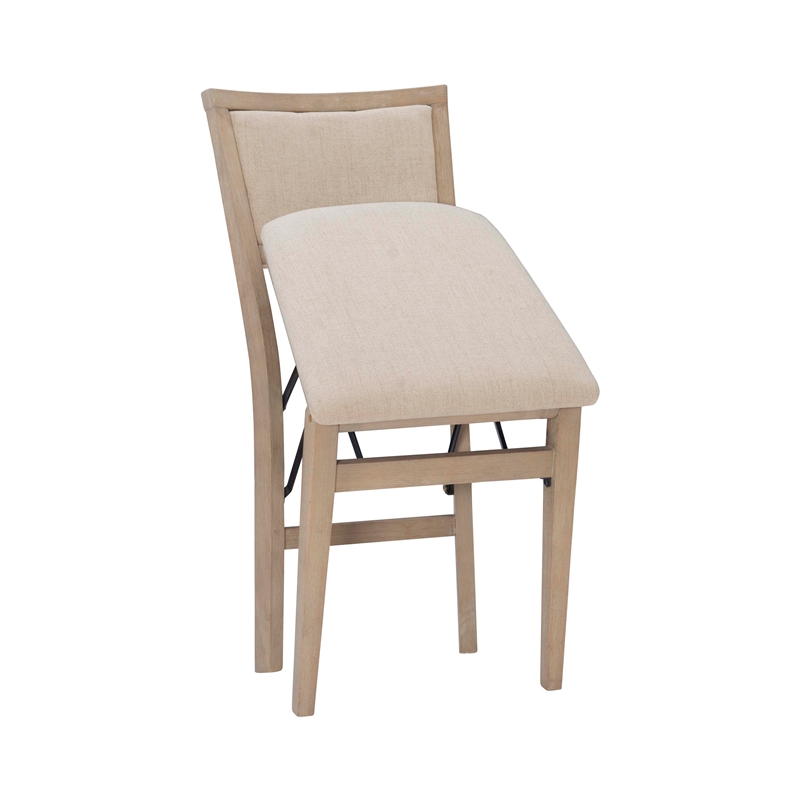 Pemberly Row Pad Back Wood Set of Two Folding Chairs in Graywash