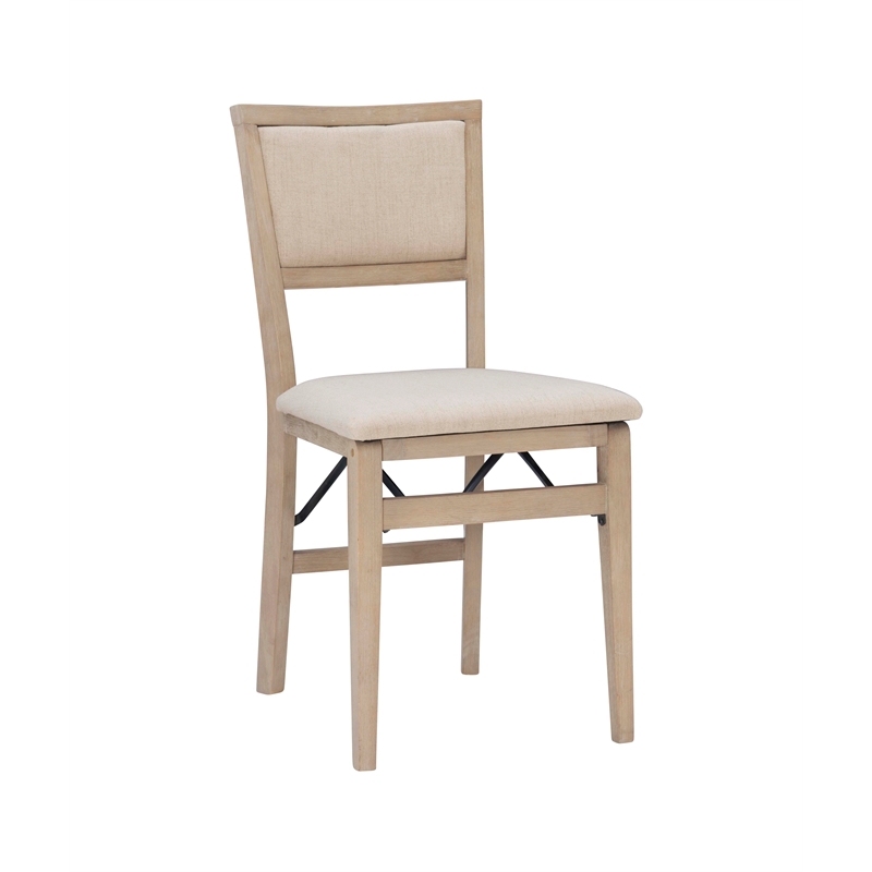 Pemberly Row Pad Back Wood Set of Two Folding Chairs in Graywash