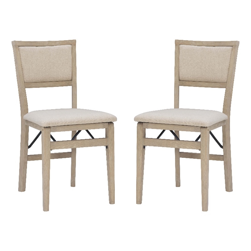 Pemberly Row Pad Back Wood Set of Two Folding Chairs in Graywash