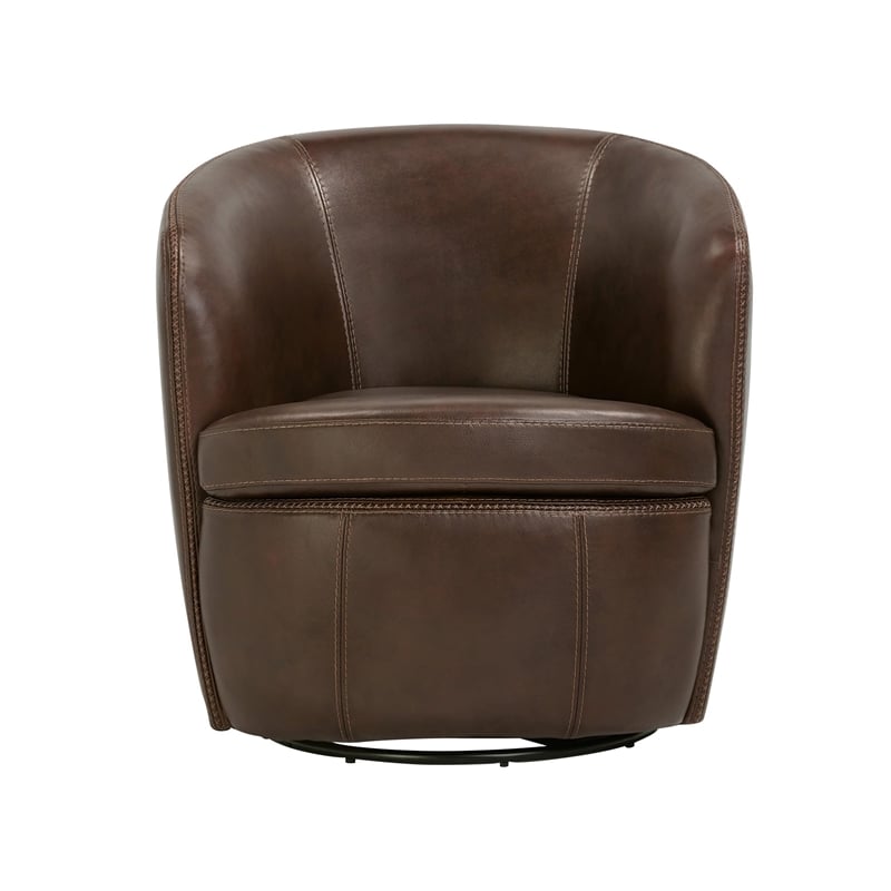 Pemberly Row Vintage Brown All Italian Leather Swivel Club Chair