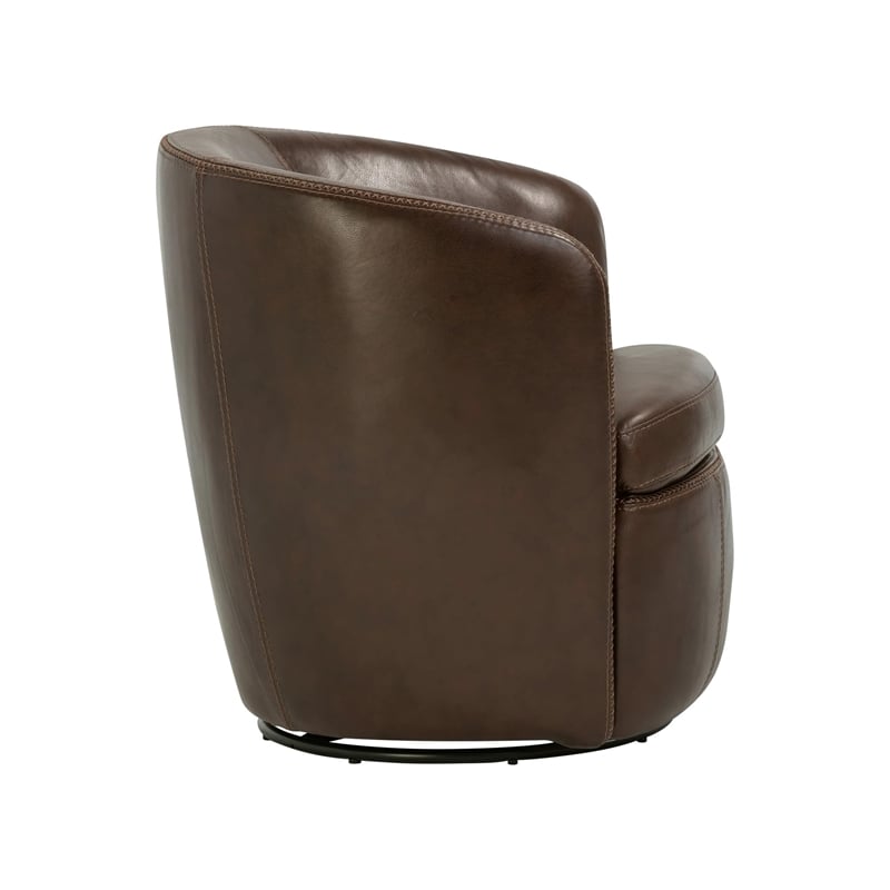 Pemberly Row Vintage Brown All Italian Leather Swivel Club Chair