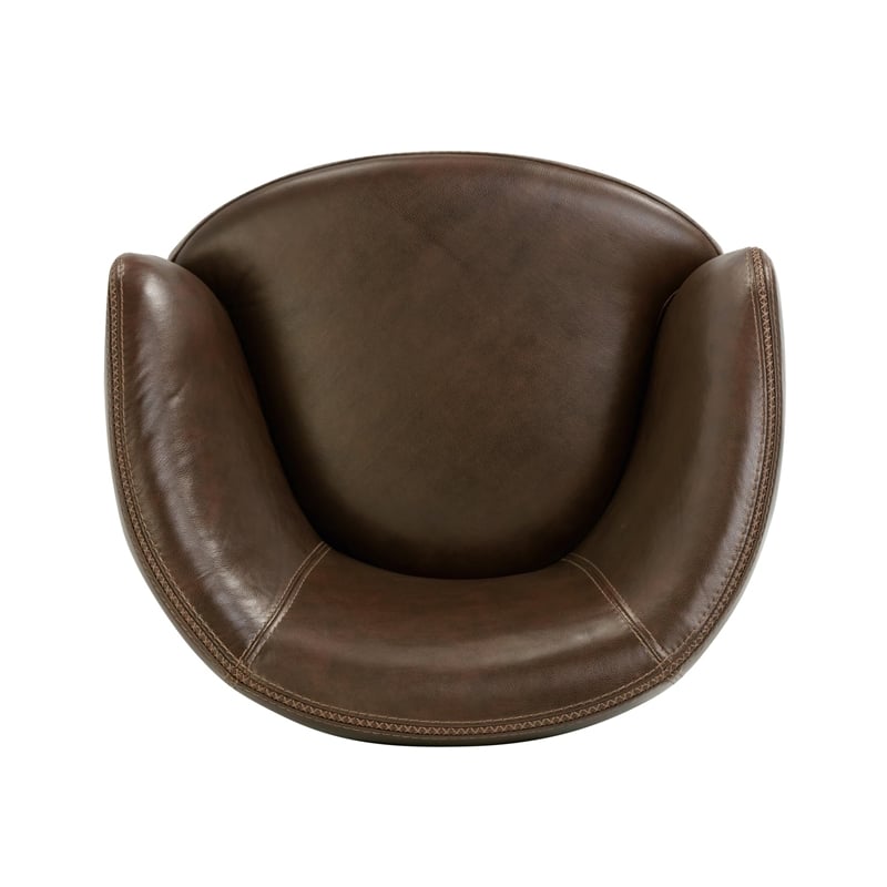 Pemberly Row Vintage Brown All Italian Leather Swivel Club Chair