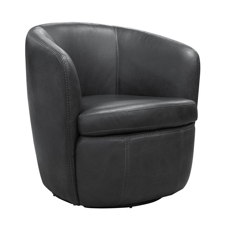 Pemberly Row Vintage Slate All Italian Leather Swivel Club Chair