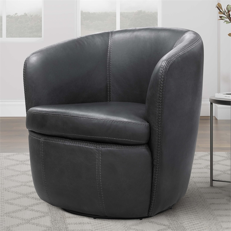 Pemberly Row Vintage Slate All Italian Leather Swivel Club Chair