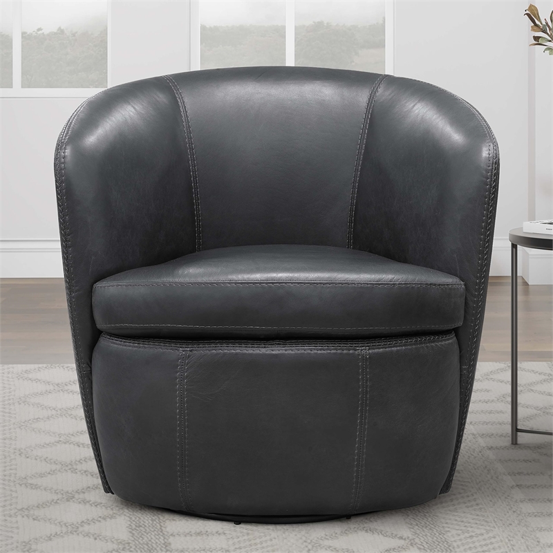 Pemberly Row Vintage Slate All Italian Leather Swivel Club Chair