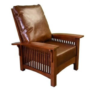 Pemberly Row Modern Arts and Crafts Leather Morris Chair in Brown