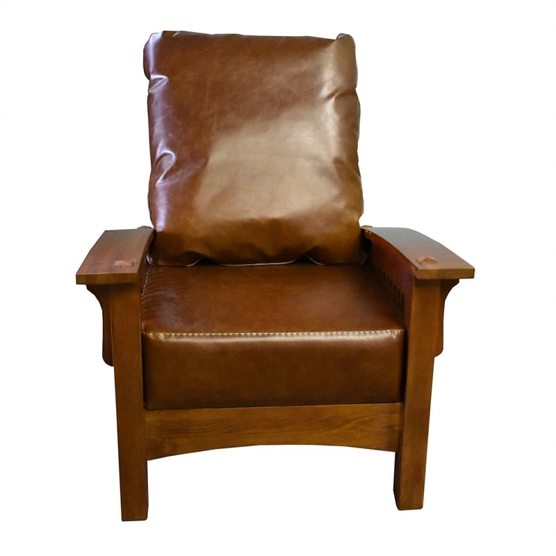 Pemberly Row Modern Arts and Crafts Leather Morris Chair in Brown