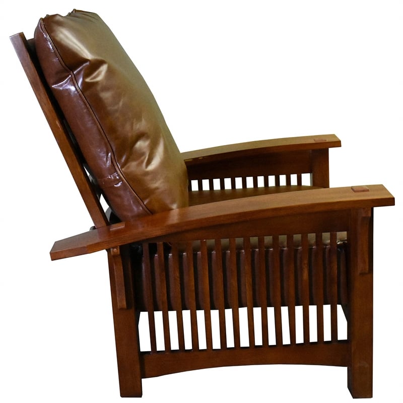 Pemberly Row Modern Arts and Crafts Leather Morris Chair in Brown
