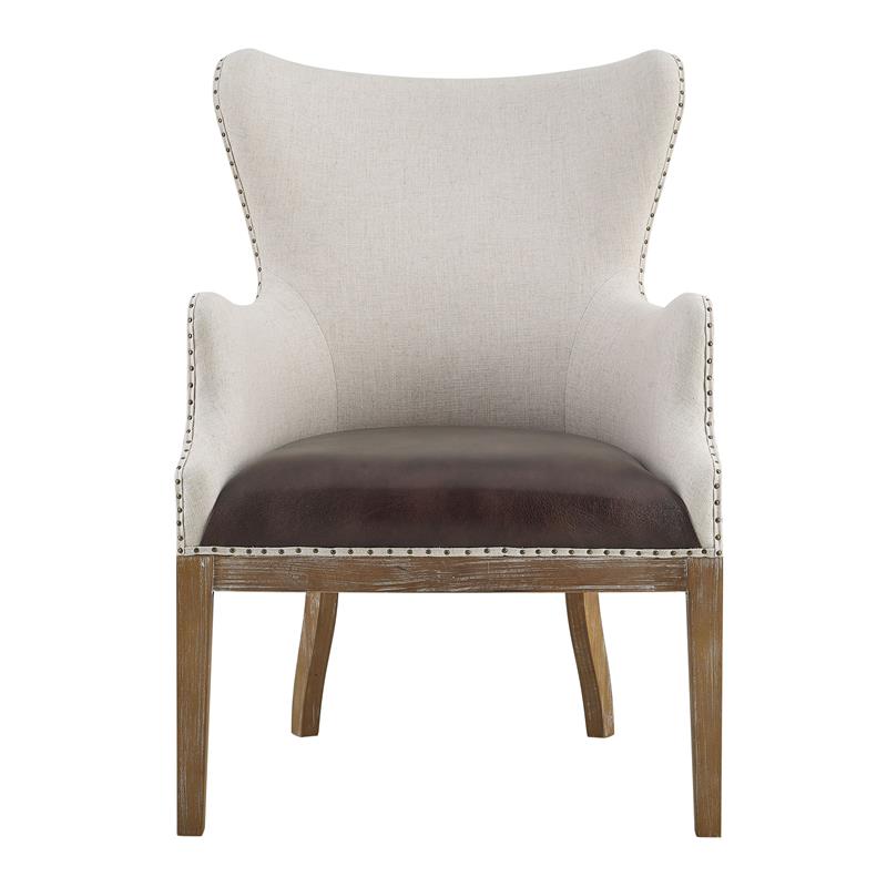 Pemberly Row Two-tone Wingback Accent Chair in Distressed Oak Finish