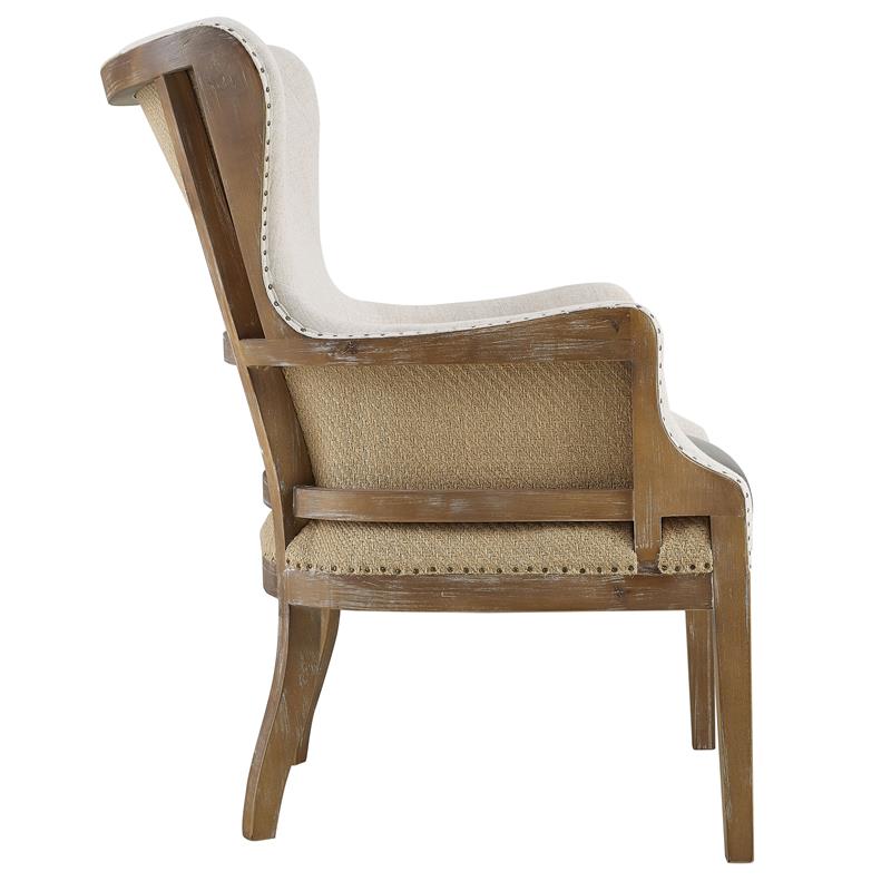 Pemberly Row Two-tone Wingback Accent Chair in Distressed Oak Finish