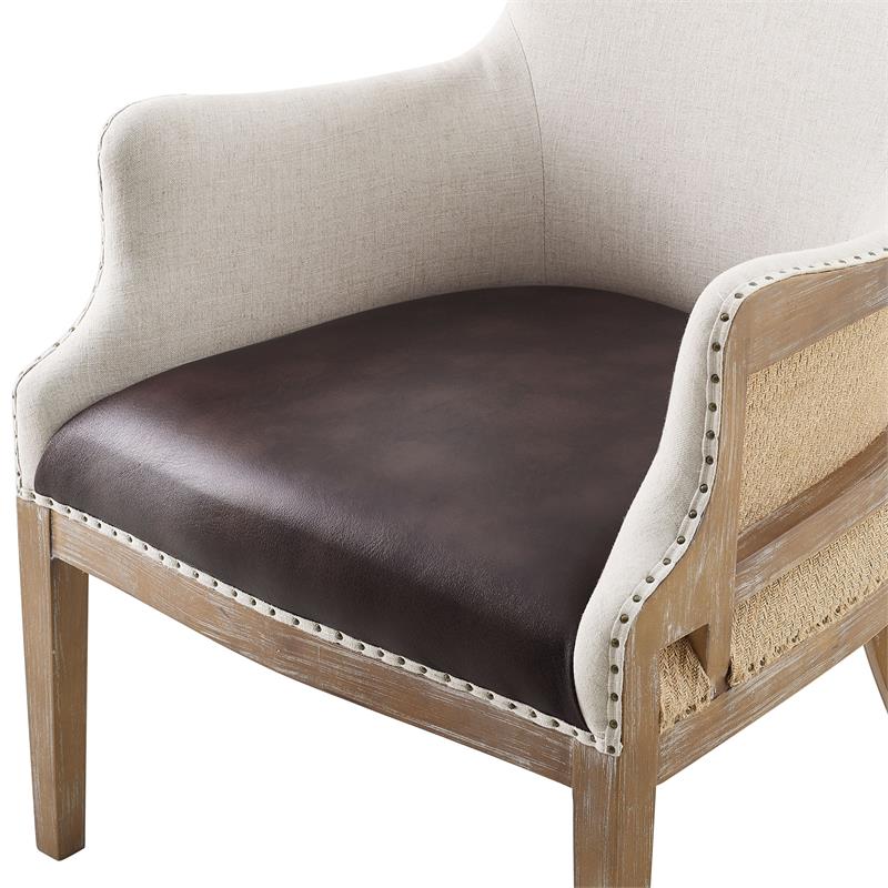 Pemberly Row Two-tone Wingback Accent Chair in Distressed Oak Finish