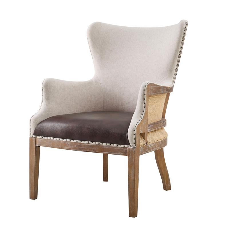 Pemberly Row Two-tone Wingback Accent Chair in Distressed Oak Finish