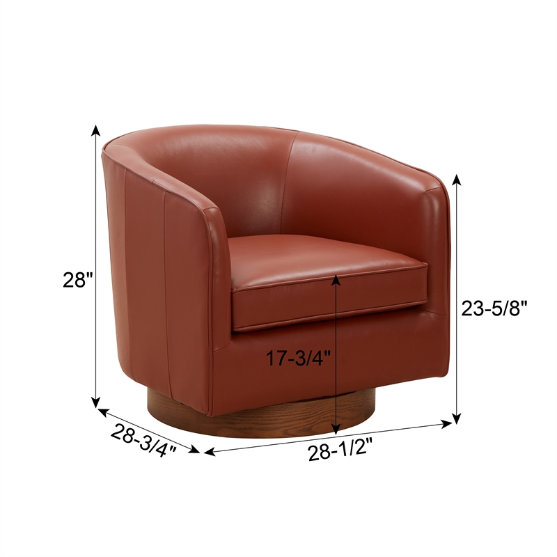 Pemberly Row Caramel Top Grain Leather Wood Base Swivel Barrel Chair