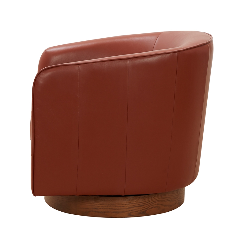 Pemberly Row Caramel Top Grain Leather Wood Base Swivel Barrel Chair