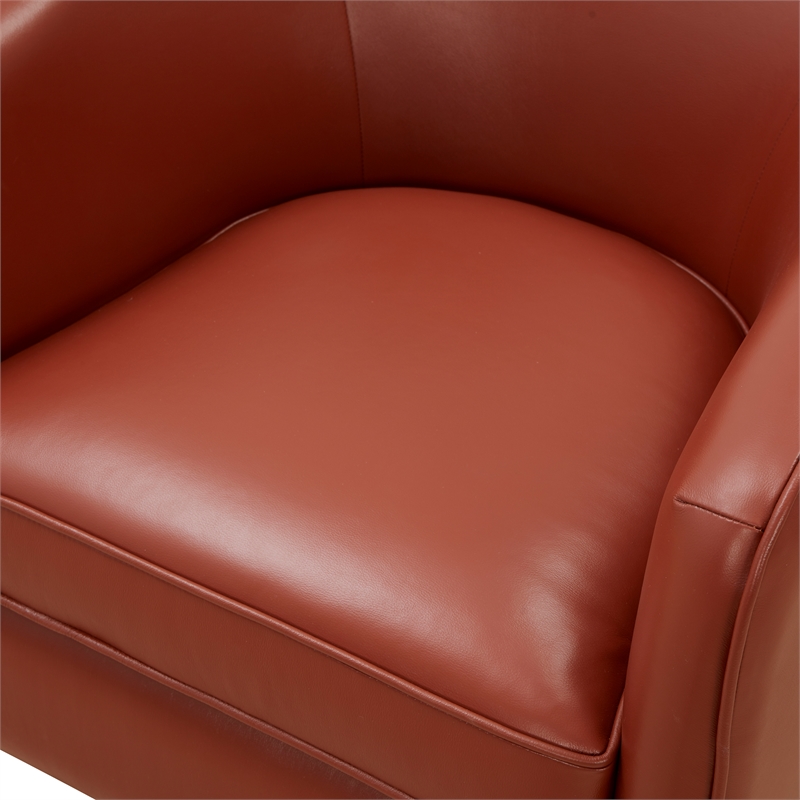 Pemberly Row Caramel Top Grain Leather Wood Base Swivel Barrel Chair