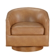 Pemberly Row Saddle Brown Faux Leather Wood Base Barrel Swivel Chair