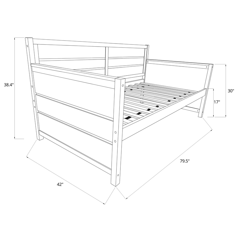 Pemberly Row Wood Daybed w/ Trundle in Weathered White w/ Mattresses