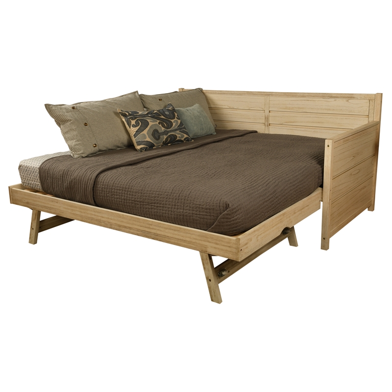 Pemberly Row Wood Daybed w/ Trundle in Weathered White w/ Mattresses