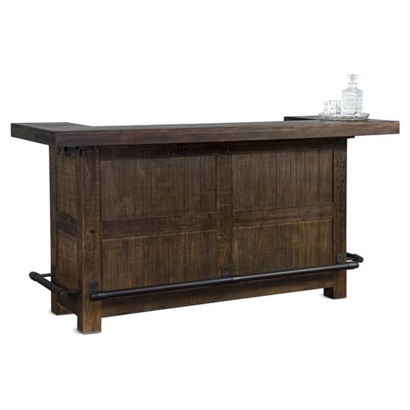 Pemberly Row Wood Home Bar with 4 Shelves and 3 Drawers in Tobacco Leaf