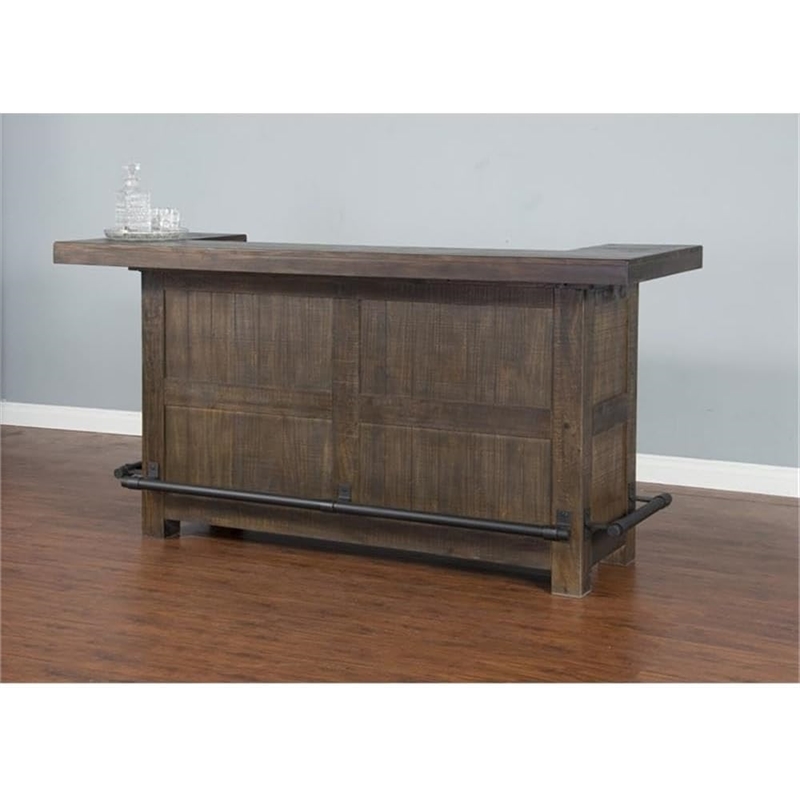 Pemberly Row Wood Home Bar with 4 Shelves and 3 Drawers in Tobacco Leaf