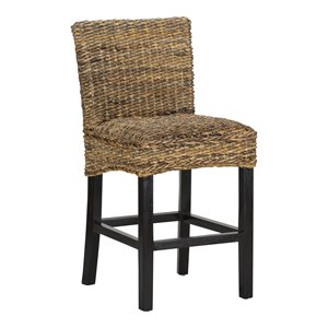 Pemberly Row 24&quot Rattan and Mahogany Counter Stool in Brown and Black