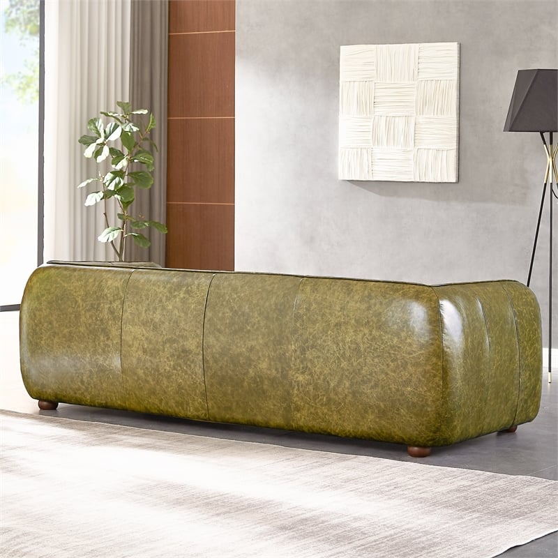 Pemberly Row Solid Wood Frame and Leather Upholstered Couch in Green
