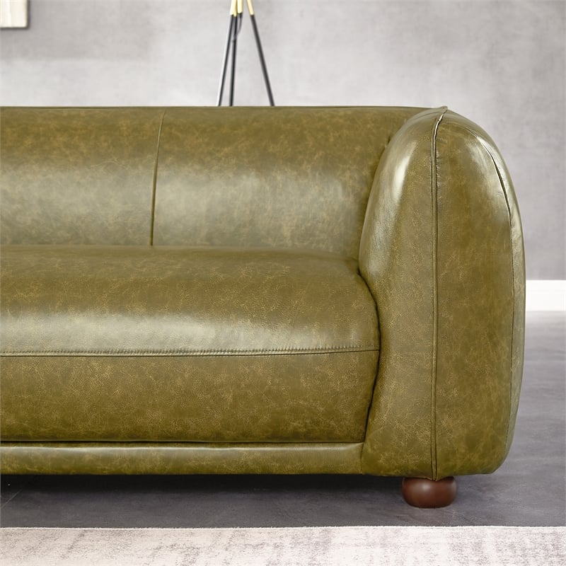 Pemberly Row Solid Wood Frame and Leather Upholstered Couch in Green