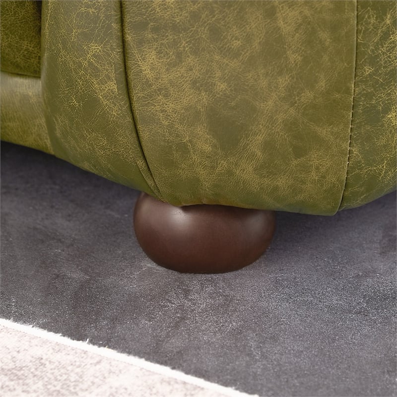 Pemberly Row Solid Wood Frame and Leather Upholstered Couch in Green