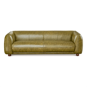 Pemberly Row Solid Wood Frame and Leather Upholstered Couch in Green