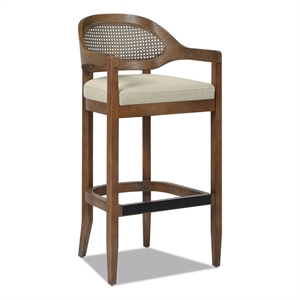 Pemberly Row Mid-Century Modern 30.5&quot Cane Back Bar Stool Taupe Beige