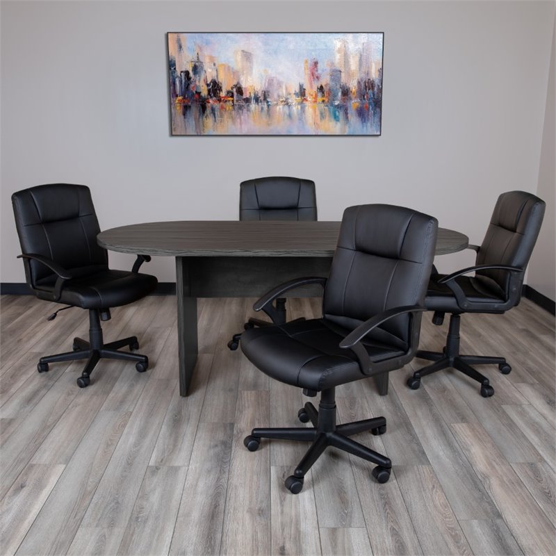 Pemberly Row 5 Piece Wooden Oval Conference Table Set in Gray and Black