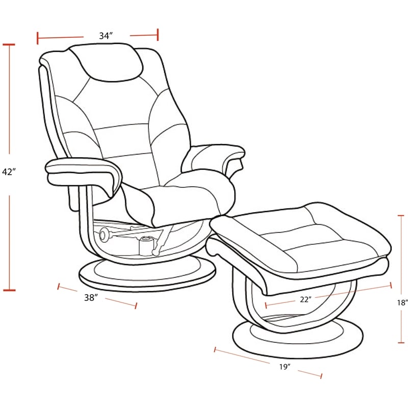 Pemberly Row Leather Manual Reclining Swivel Chair and Ottoman in Brown