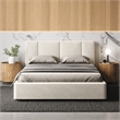 Pemberly Row Upholstered Platform Queen Bed in Cream Beige Boucle Fabric