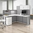 Pemberly Row L Cubicle Desk with Storage in Pure White - Engineered Wood