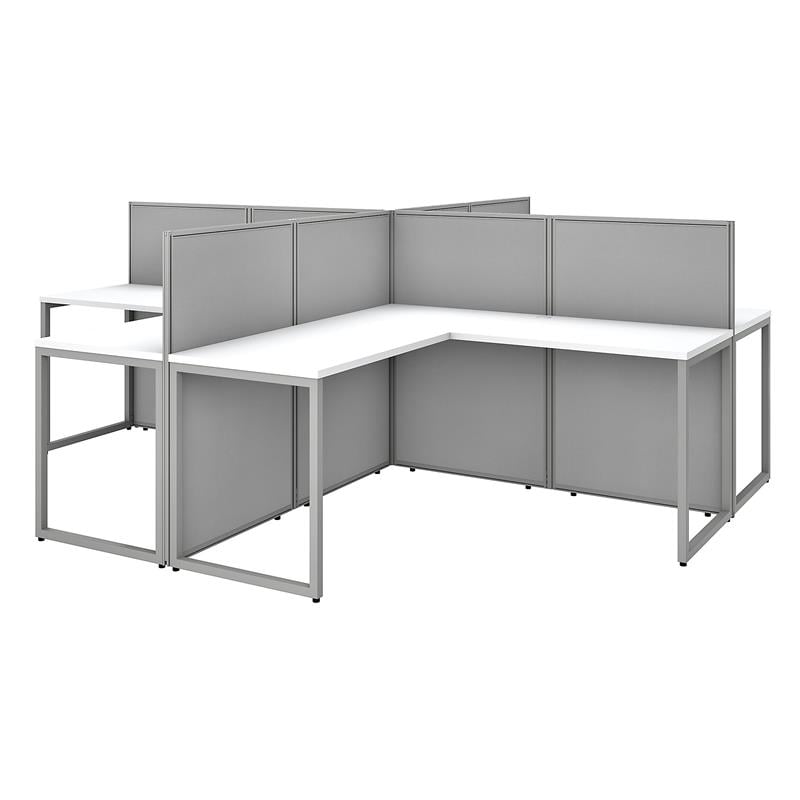 Pemberly Row 60W 4 Person L Desk with 45H Panels in White - Engineered Wood